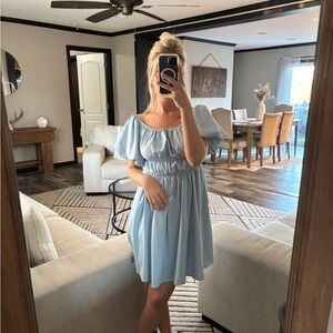 Elegant Blue Off-Shoulder Dress